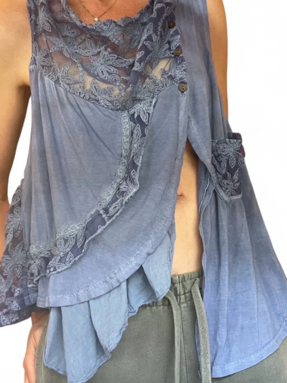 Soho Chick Lace Open Slit Boho Hippie Festival Sleeveless Top Size M - Picture 8 of 8